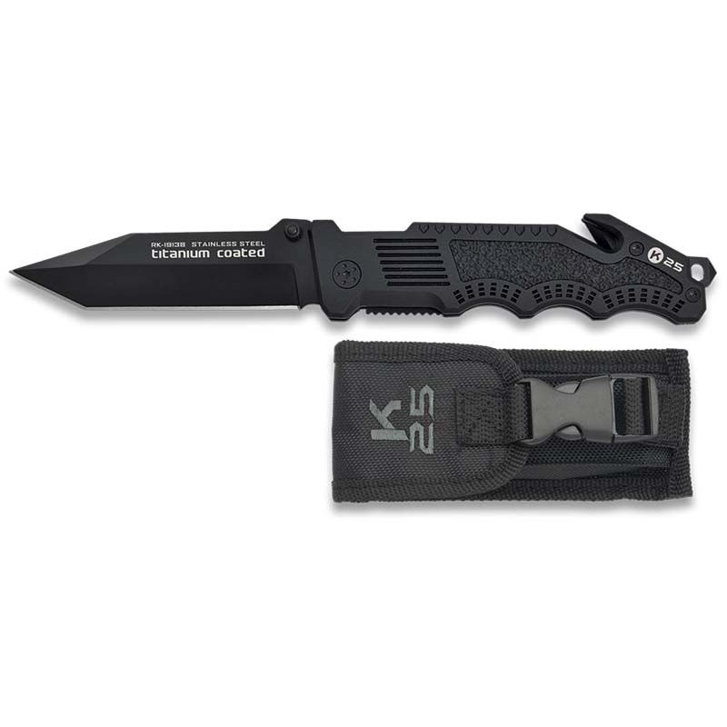 Navaja K25 seguridad negra con funda hoja 9 cm.