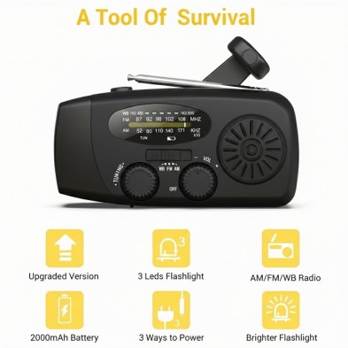 Radio de Emergencia con Manivela y Linterna 1