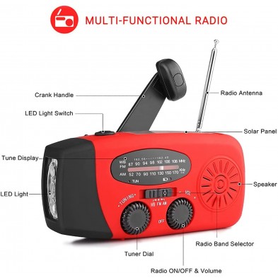 Radio de Emergencia con Manivela Roja 1